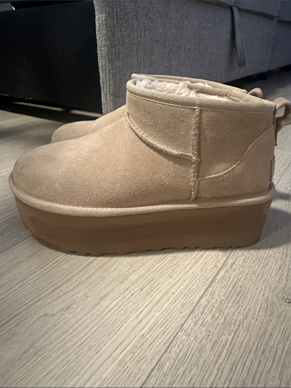 UGG Women's Beige Suede Platform Ankle Booties